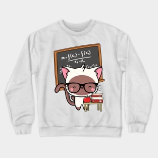 Funny White Cat is teaching Crewneck Sweatshirt